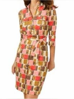 J. McLaughlin Brynn Shirt Dress Catalina Cloth Mid-Century Modern Size Medium